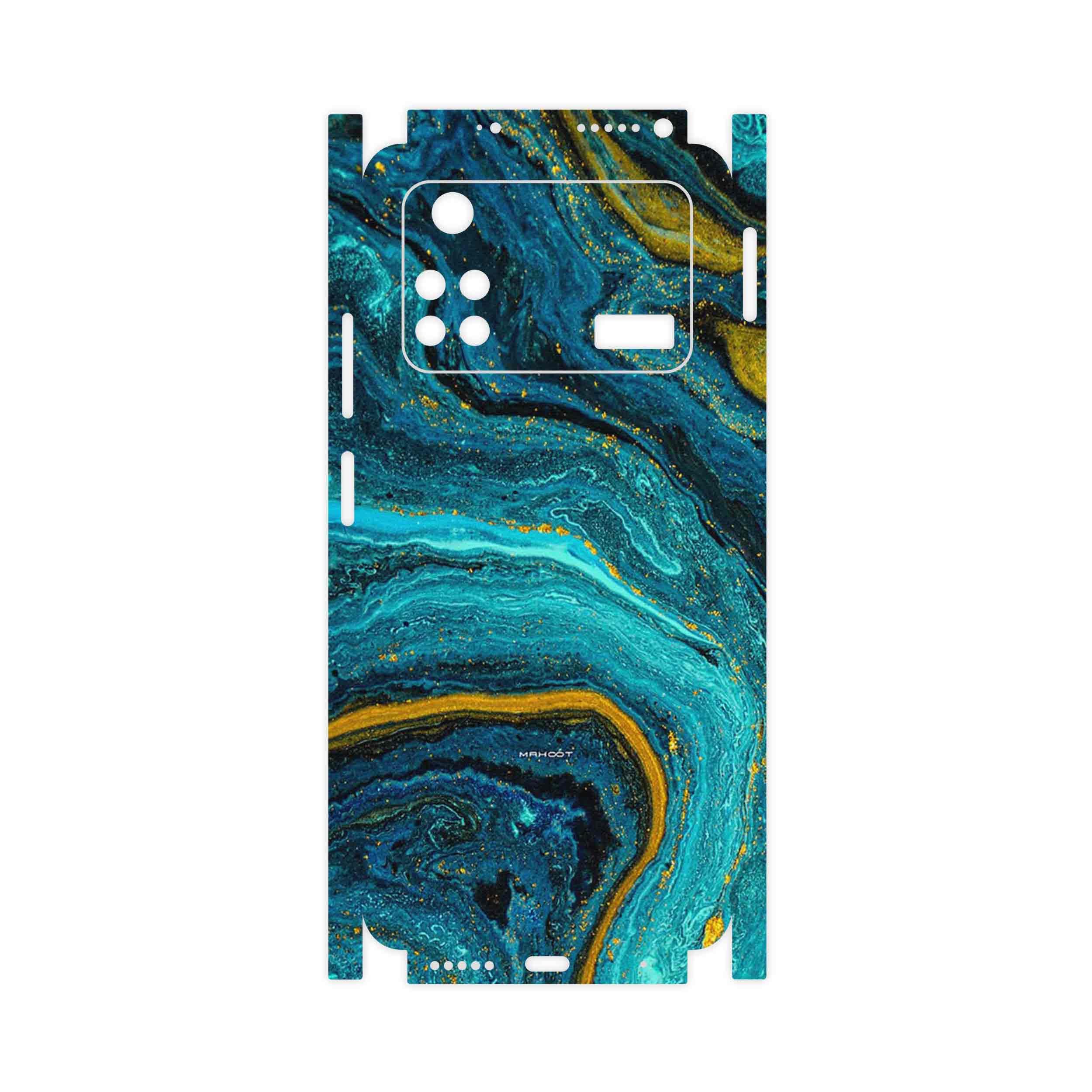 برچسب پوششی ماهوت مدل Turquoise marblewith golden streaks-FullSkin مناسب برای گوشی موبایل شیائومی Poco M4 Pro 4G