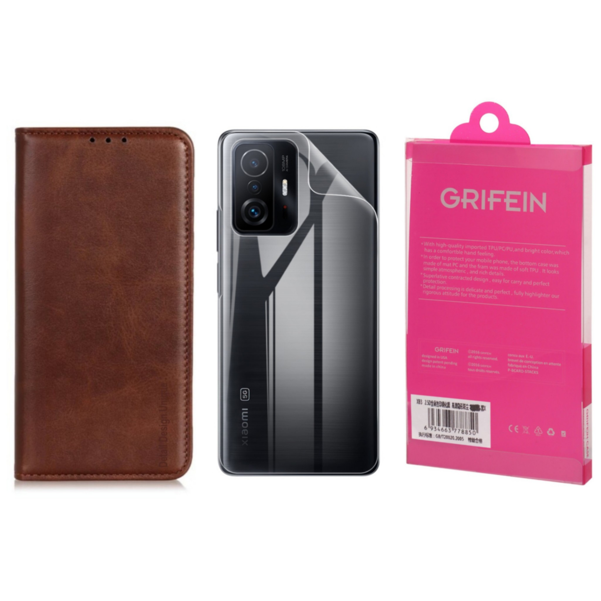 کیف کلاسوری گریفین مدل Detail Design Unique مناسب برای گوشی موبایل شیائومی Mi 11T / Mi 11T Pro به همراه محافظ پشت گوشی