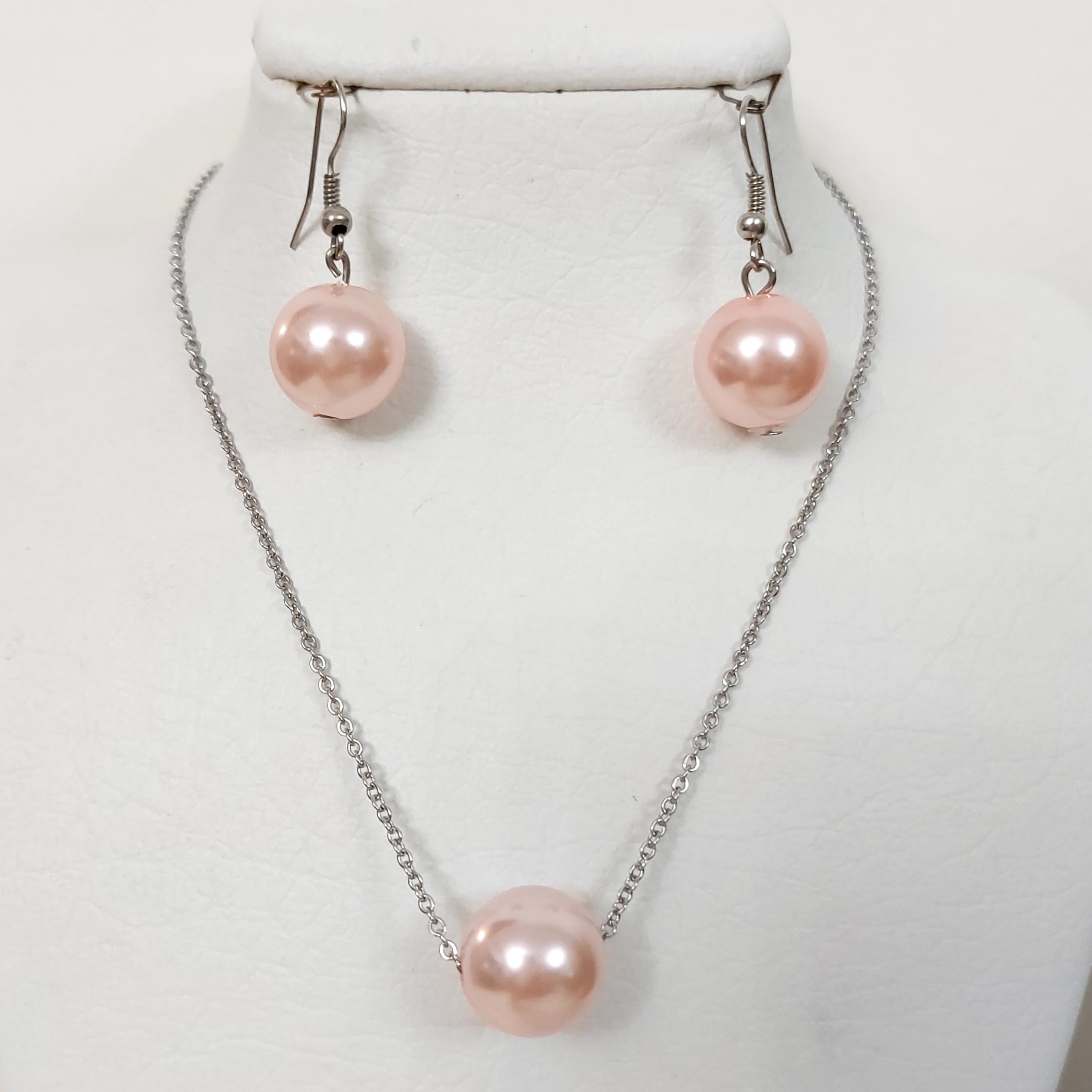 نیم ست استیل و مروارید صورتی