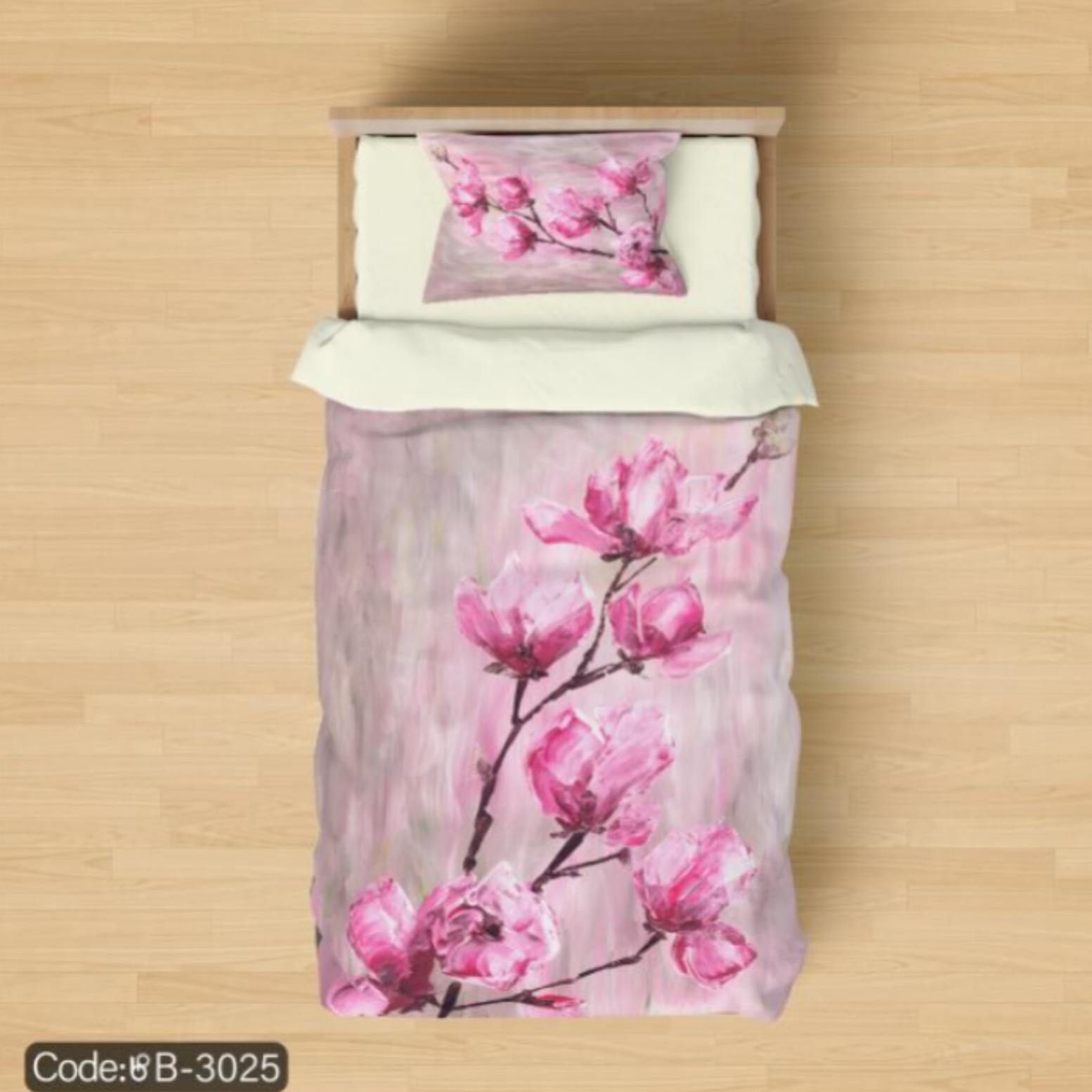 روتختی یک نفره جدید و شیک طرح نقاشی گل صورتی سه بعدی جنس میکروتترون  مناسب برای تخت عرض90