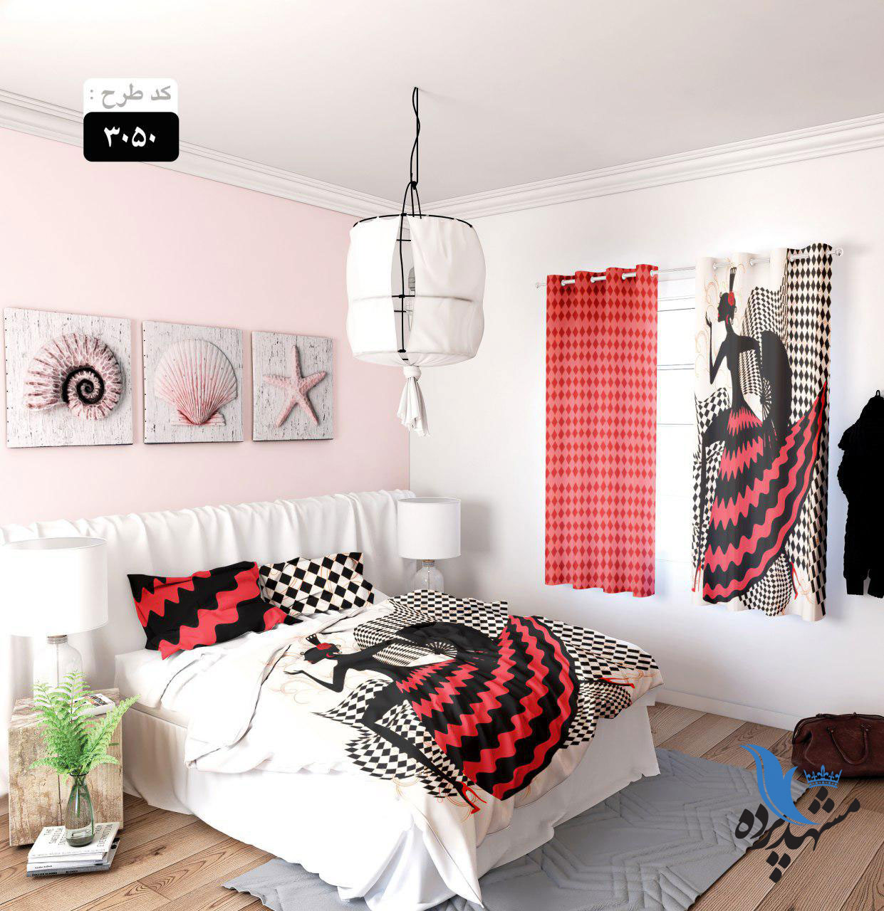 پرده پانچ اتاق خواب طرح دختر سیاه پوست کد 3050