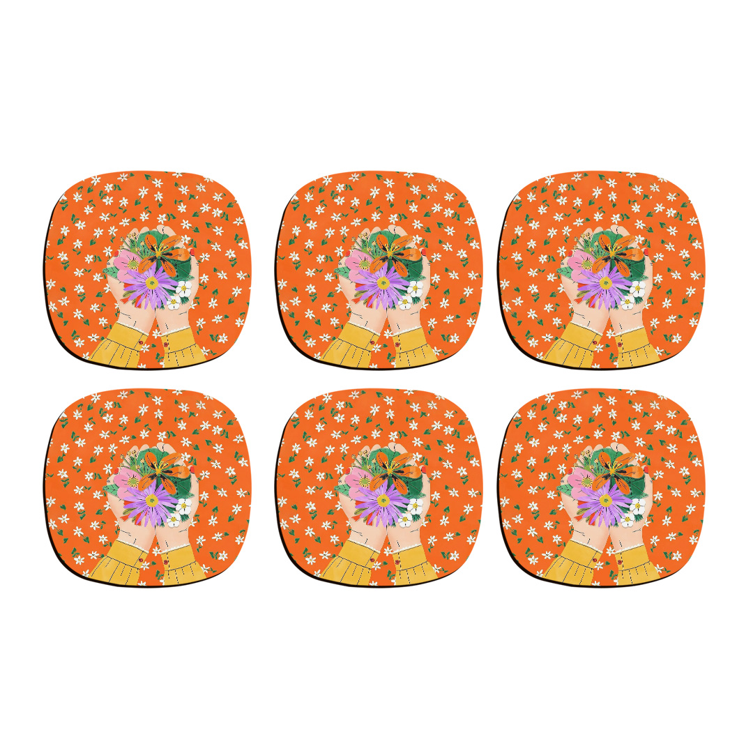 زیر لیوانی ترمه طراحان ایده مدل یه مشت گل کد cfp1432 بسته شش عددی