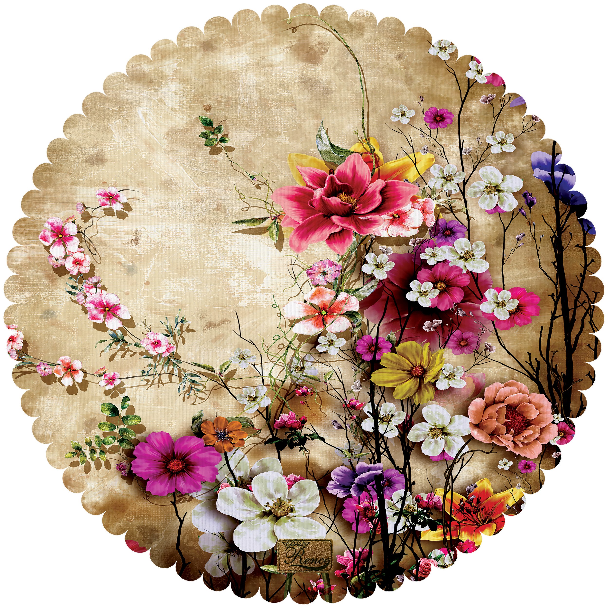 رومیزی مخمل طرح گل سایز 60 در 60 مدل T16-826 شرکت رنس