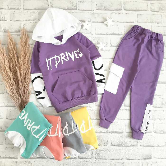 هودی و شلوار دخترانه و پسرانه سایز  45 و 50 طرح Driver  کد 707n