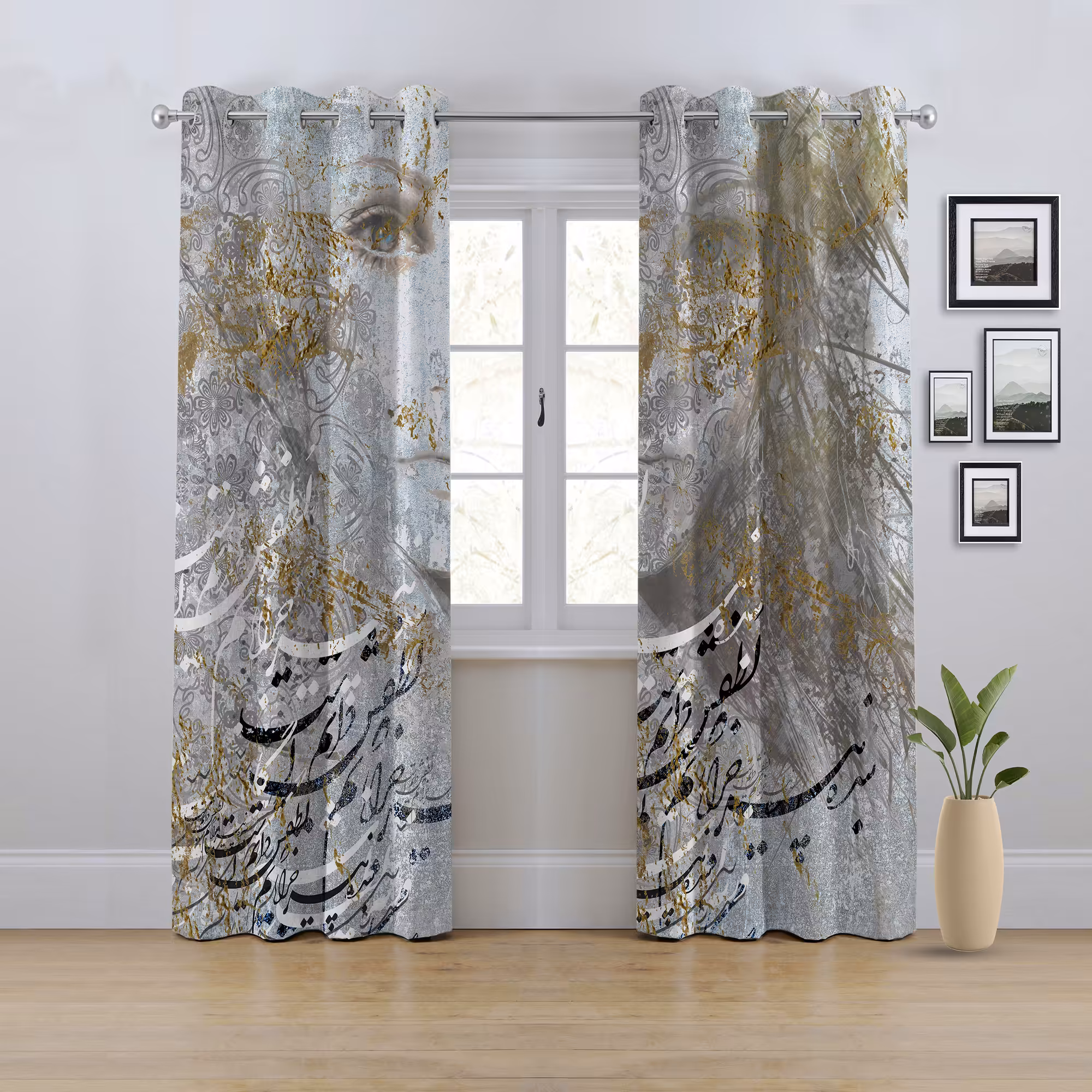 پرده مدل پانچی طرح نقاشی خط سایز 280x145 سانتی متر