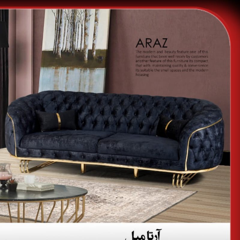 مبل راحتی مدل اراز هشت نفره رنگ بندی چوب و پارچه سلیقه مشتری