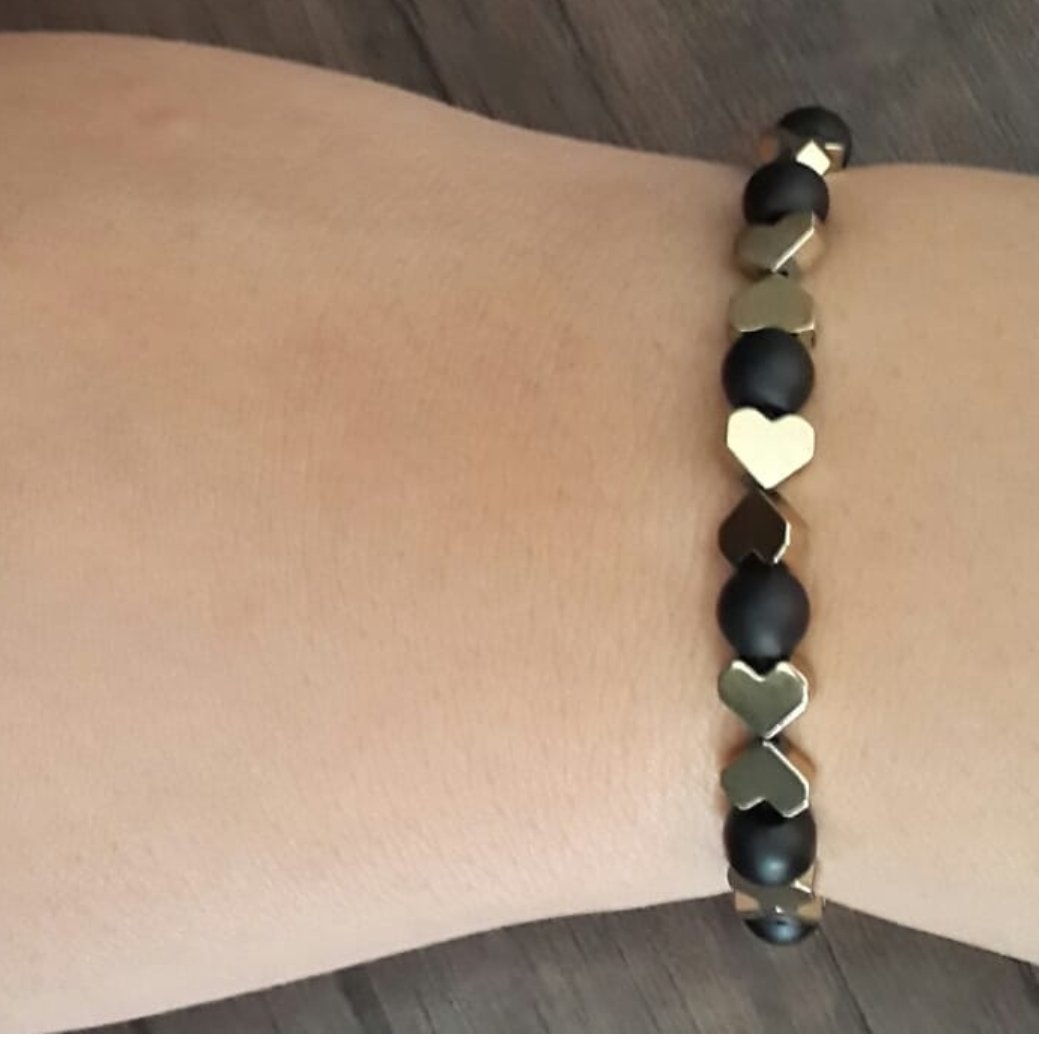 دستبند حدید قلب و اونیکس مشکی مات 6