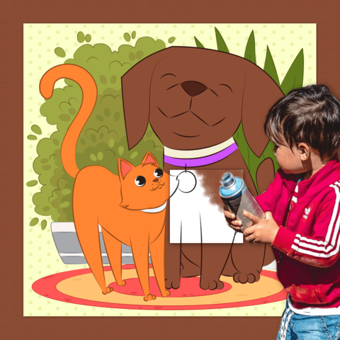 کاردستی نقاشی غول پیکر« دوستی سگ و گربه»