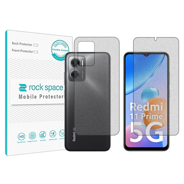گلس صفحه نمایش و پشت گوشی شیائومی Redmi 11 Prime 5G مدل نانو هیدروژل مات برند راک اسپیس کدSS