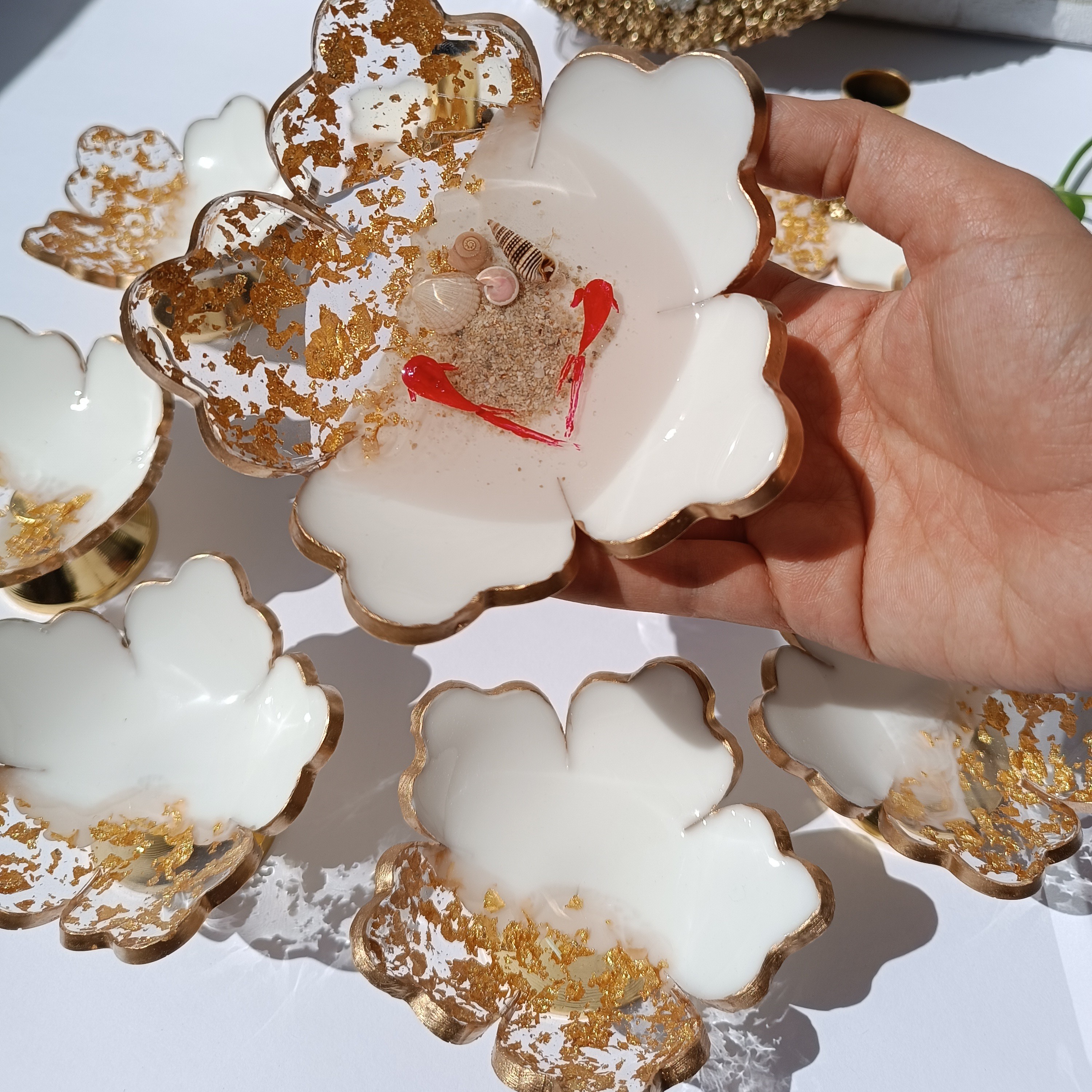 ست هفت سین جدید و لاکچری رزین دست ساز1403 کارشده با ورق طلا 