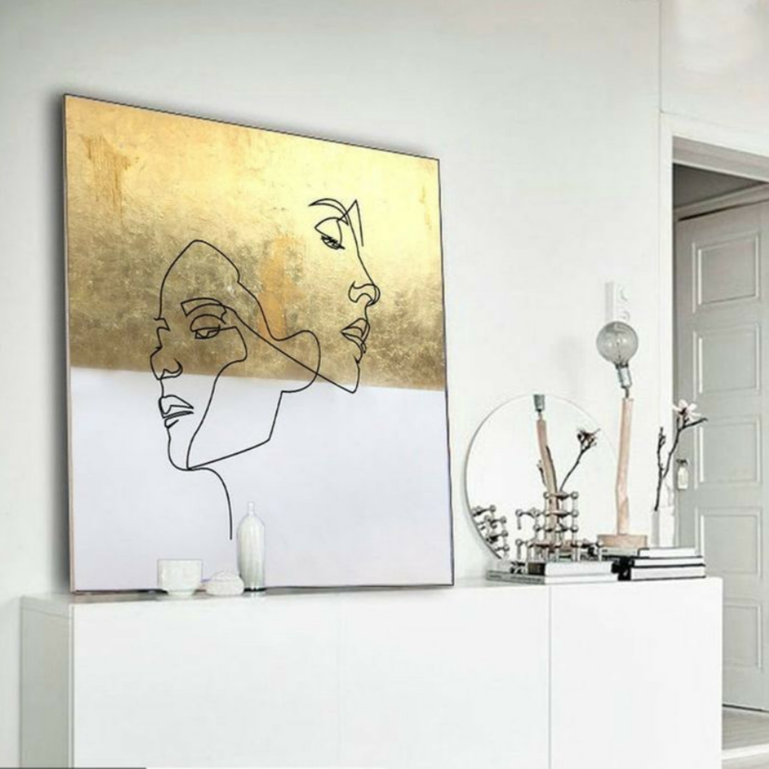 تابلو بوم نقاشی رنگ روغن ورق طلا مدل وجدان  ابعاد  80 در 100