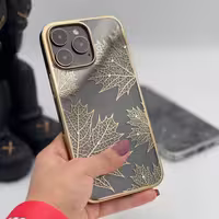 کاور دیویا طرح برگ  مناسب برای گوشی موبایل اپل iphone 14 pro max رنگ طلایی