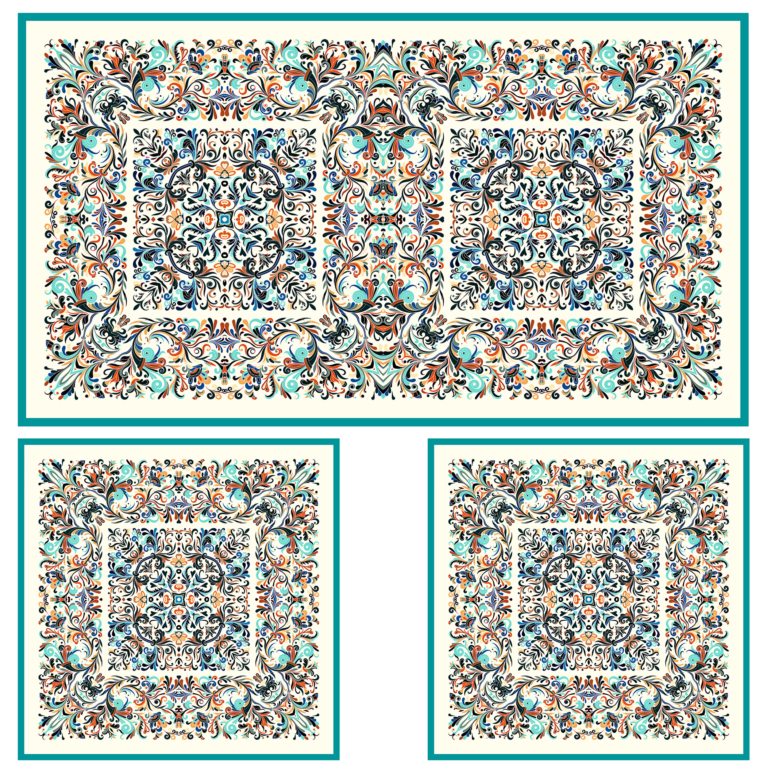 ست رومیزی سه تکه طرح مستطیل مربع اسلیمی کد 9968