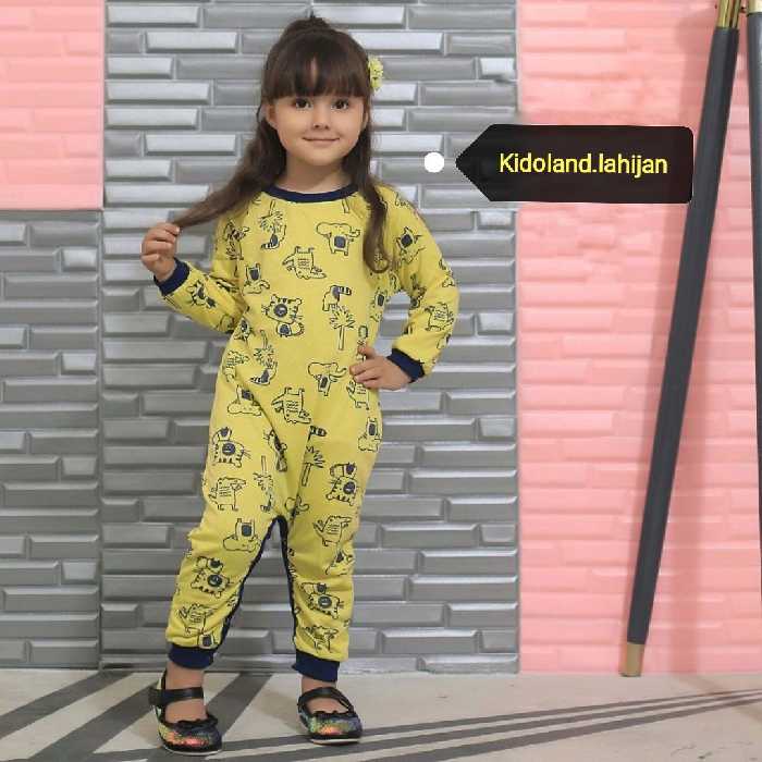 سرهمی پاییزه بچگانه اسپرت دخترانه پسرانه مناسب 6 ماه تا 5سال تک رنگ لیمویی جنس ف