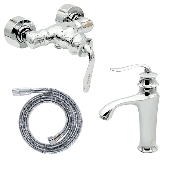 ست شیرآلات شادان مدل هلن مجموعه 2 عددی به همراه شلنگ توالت