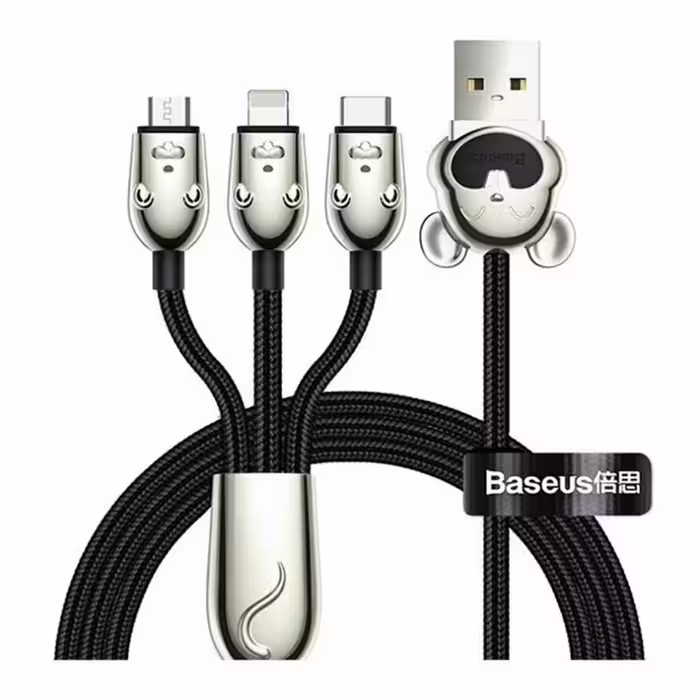 کابل تبدیل 1 به 3  Micro USB/Type-C/Lightning بیسوس CAMLT-MU01