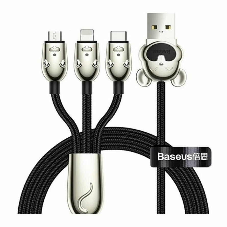 کابل تبدیل 1 به 3 Micro USB/Type-C/Lightning بیسوس CAMLT-MU01
