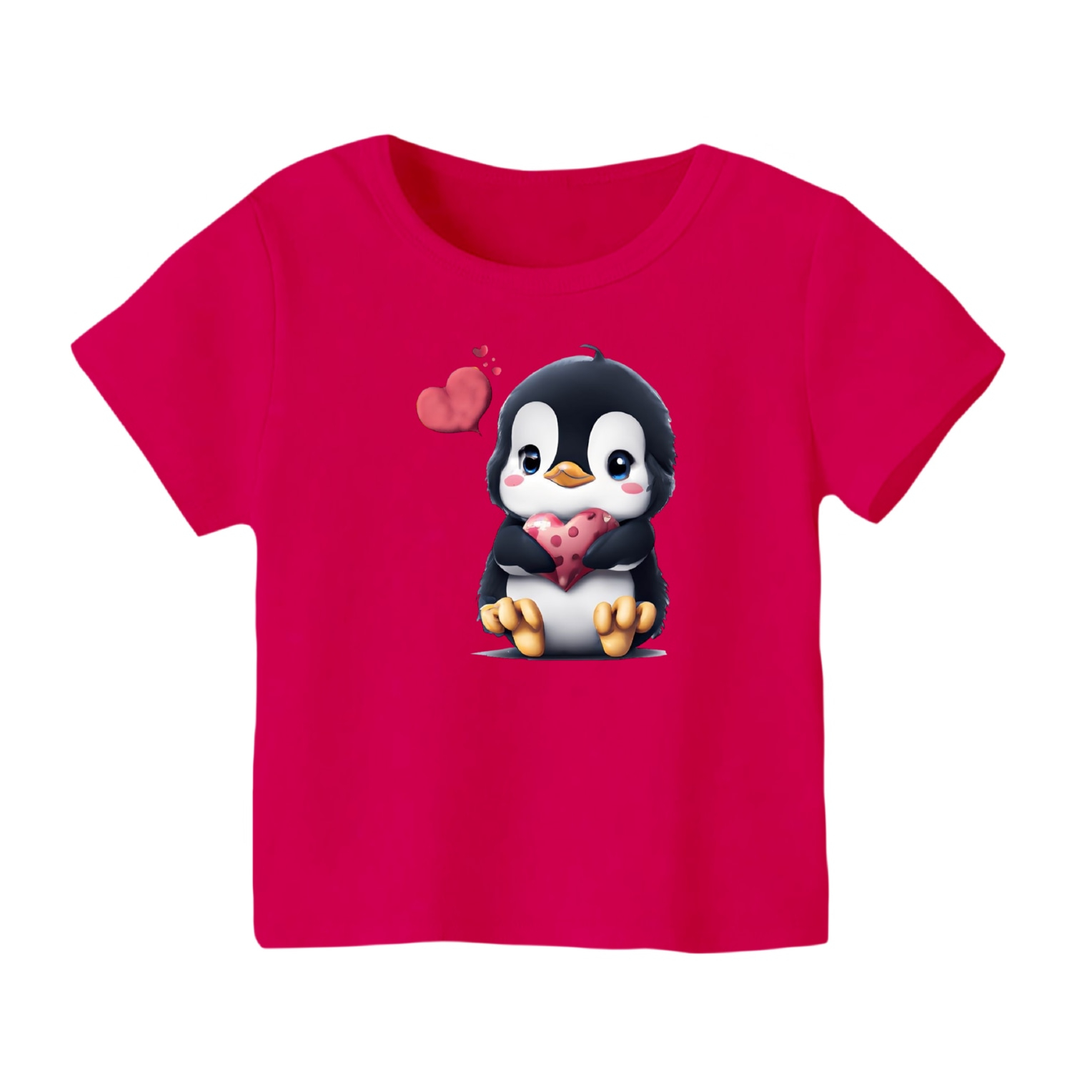 تی شرت آستین کوتاه بچگانه مدل پنگوئن کد 12 رنگ سرخابی