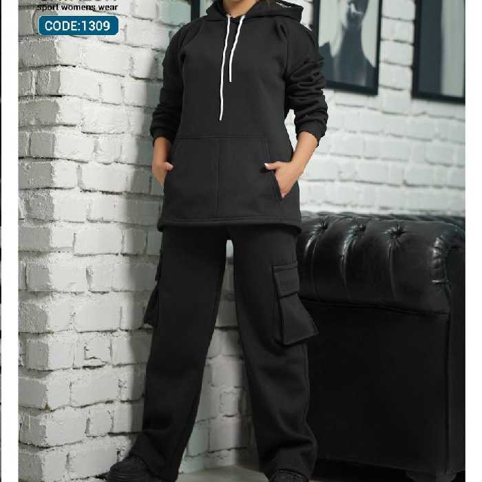 ست هودی شلوار کارگو قواره دار جنس پارچه دورس ضخیم داخل کرک فری سایز