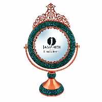 آینه گرد تاجدار فیروزه کوبی ارتفاع 48 سانت دارای روکش پلی استر   کد163 