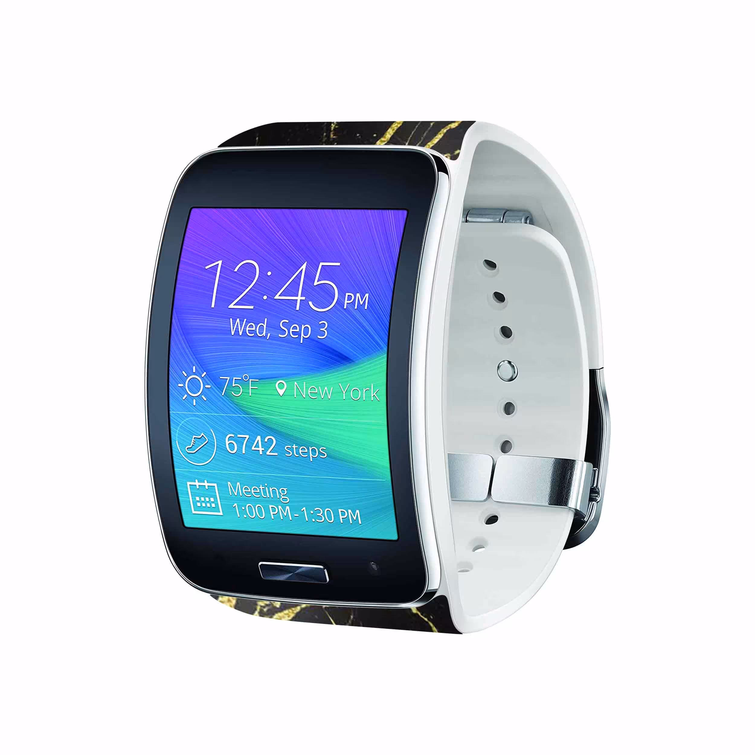 برچسب ماهوت طرح Graphite_Gold_Marble مناسب برای ساعت هوشمند سامسونگ Galaxy Gear S