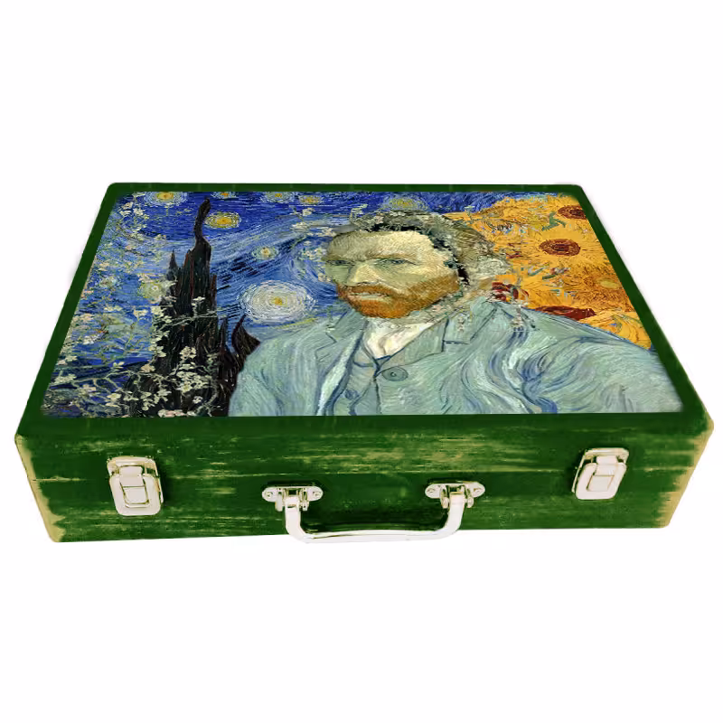 جعبه هدیه چوبی مدل چمدان طرح ونگوک کد WSL532A