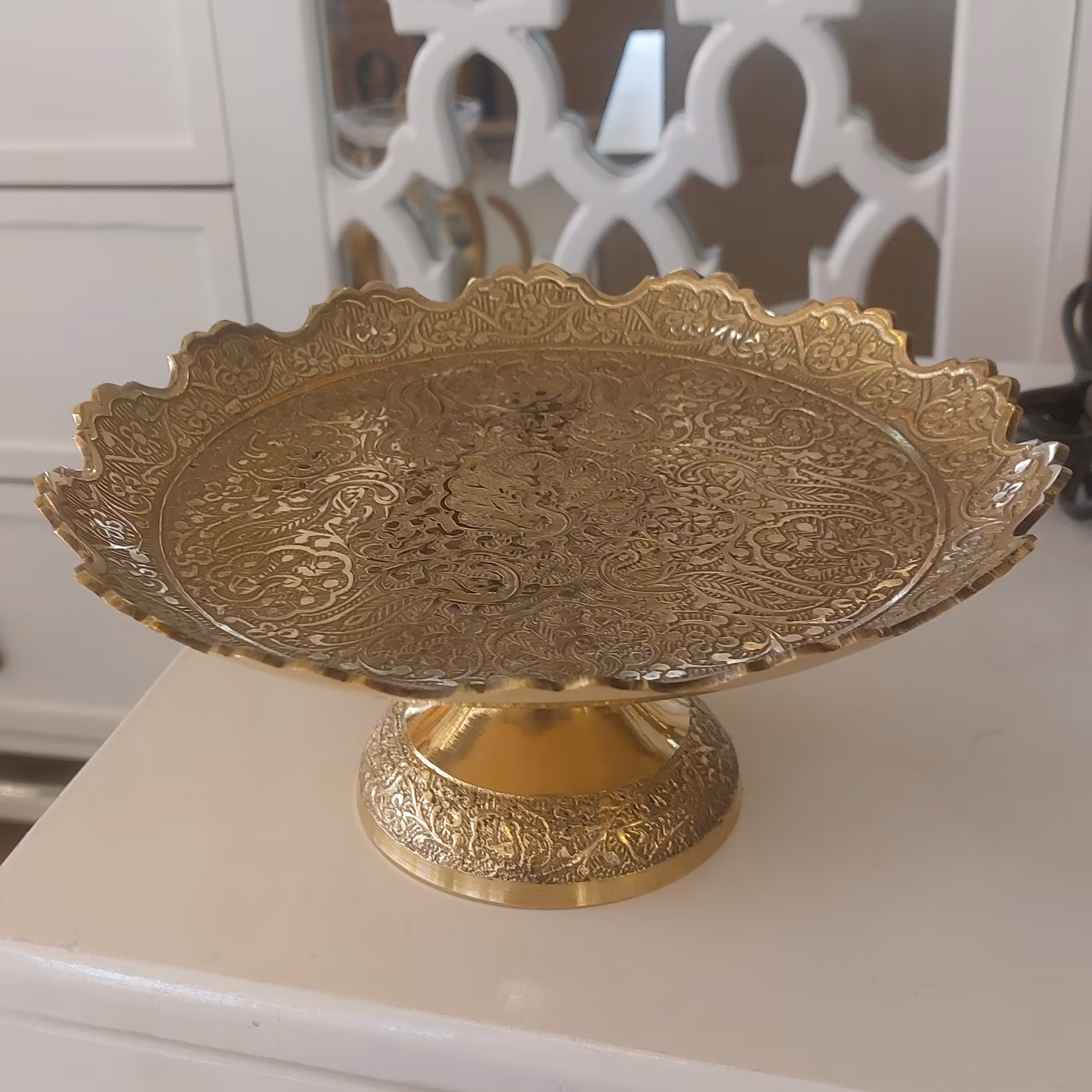 شیرینی خوری پایه دار برنجی برنزی هندی دهنه 20 ارتفاع 9 سانتی