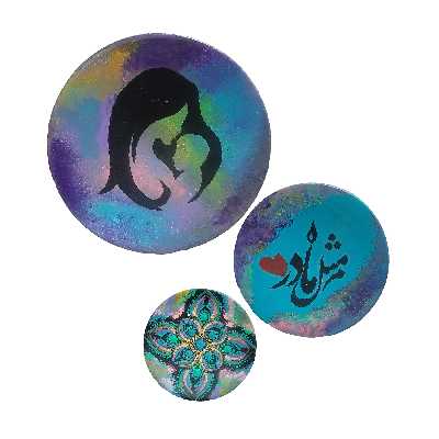 بشقاب دیوارکوب سفالی طرح نقطه کوبی دات ماندالا مدل روز مادر کد S303 مجموعه 3 عددی