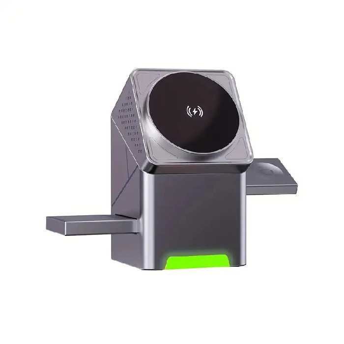 ارسال فوری   امکان خرید حضوری   ضمانت سلامت گارانتی اصلی و اورجینال بودن کالا   پایه شارژ رومیزی وایرلس مغناطیسی مدل Three in one Magnetic Rotatable Wireless Charger 15W R7