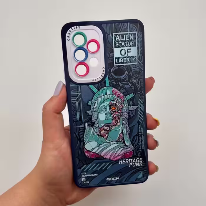 قاب گوشی Galaxy A53 5G سامسونگ ژله ای محافظ لنز دار مجسمه آزادی سرمه ای کد 71089