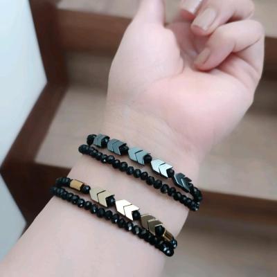 دستبند دو ردیفه ی کریستال مشکی و سنگ حدید