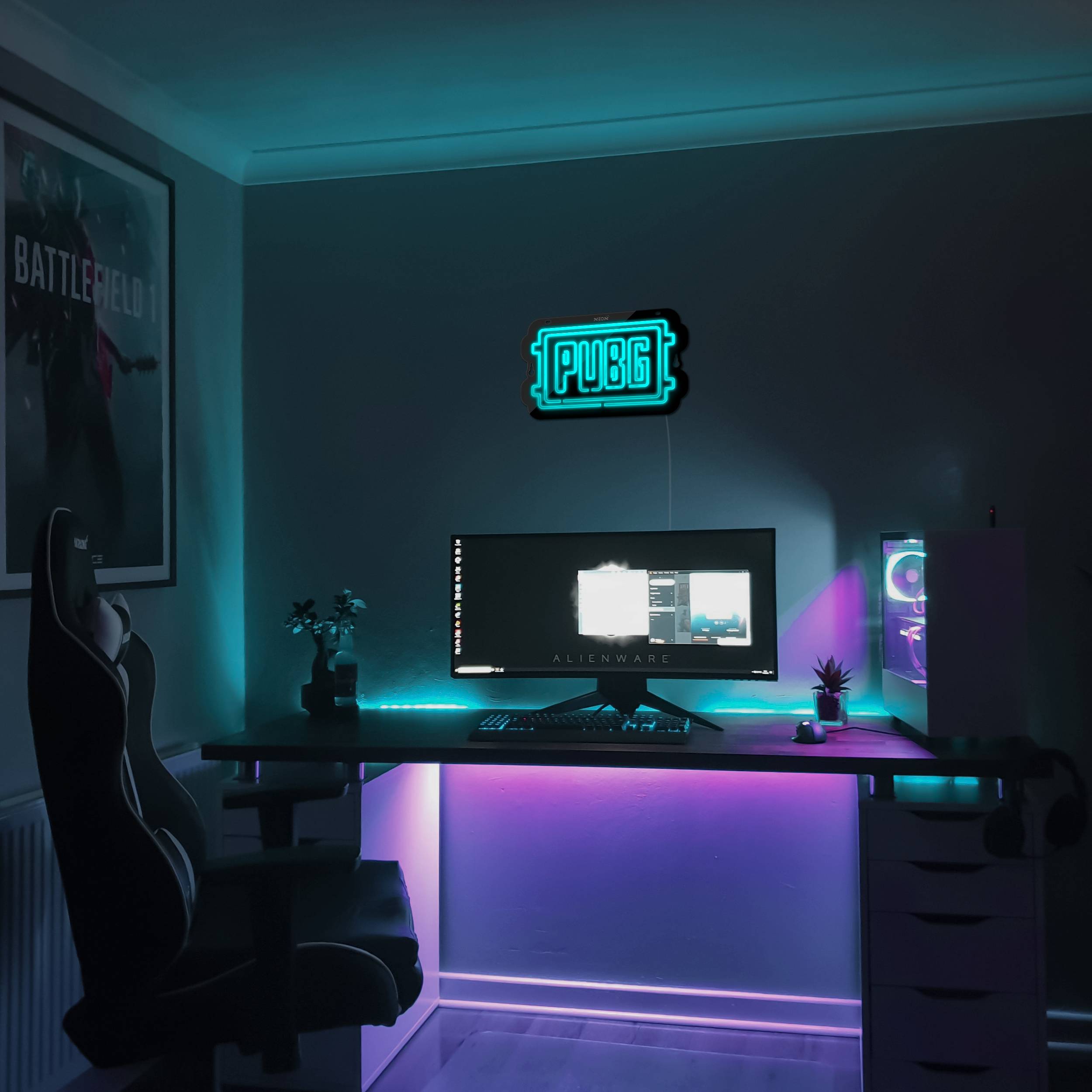 چراغ دیواری نئون دیزاین مدل Pubg-Logo-BL_TBL