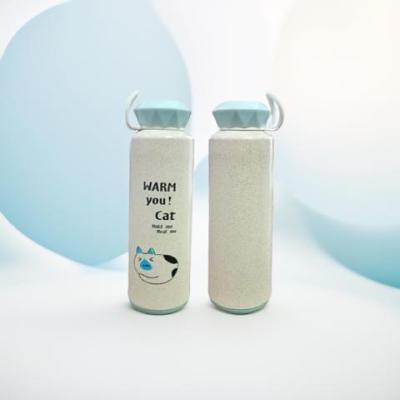 قمقمه شیشه ای 500 cc بنددار طرح فانتزی ( آبی )