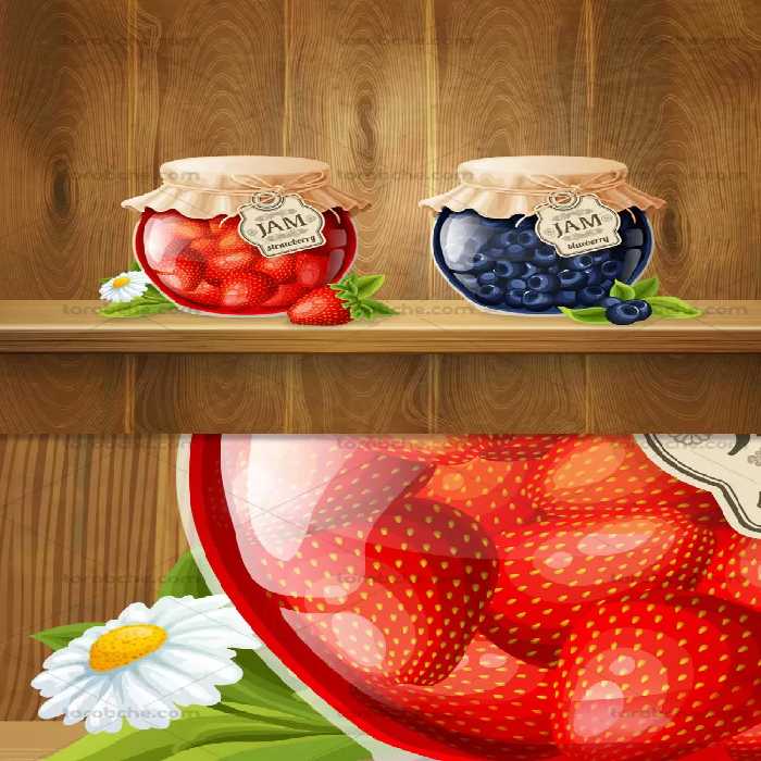 وکتور مربای توت فرنگی و زغال اخته | گرافیک با طعم تربچه