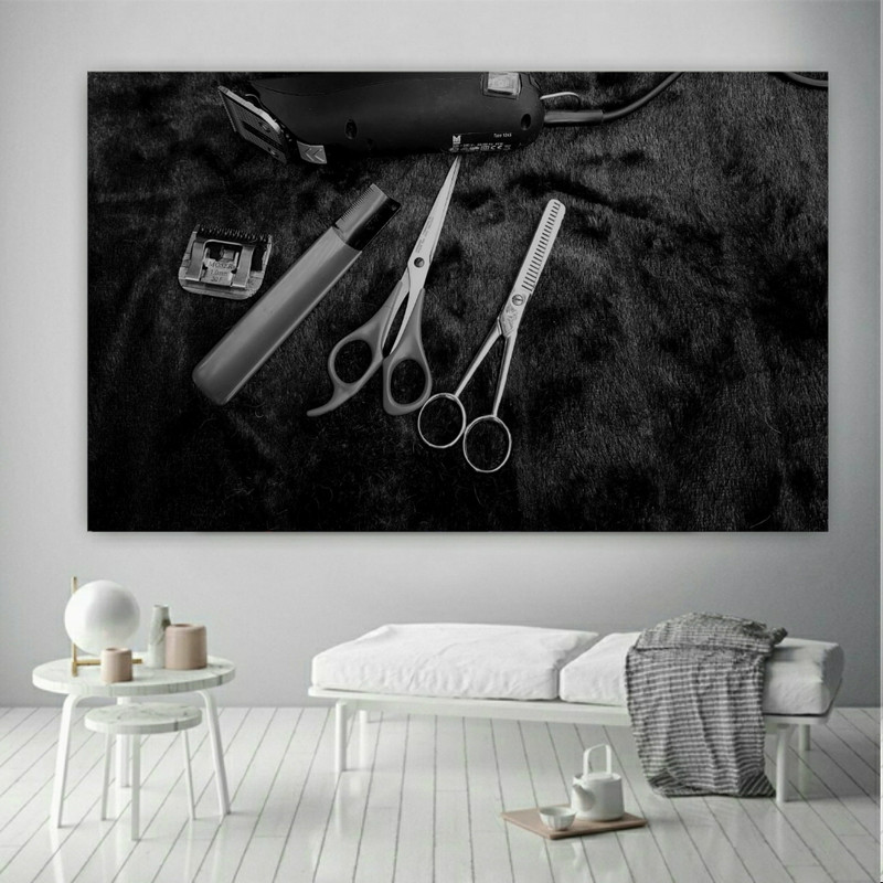 تابلو شاسی طرح آرایشگاه مدل قیچی و ریش تراش کد SDB2509 | دنیای قاب