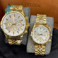 خرید ست ساعت زنانه و مردانه سیتیزن VIP کرنو سه موتوره فعال موتور ژاپن رنگ ثابت طلایی صفحه سفید کیفیت عالی کد 2115794 - ردگل