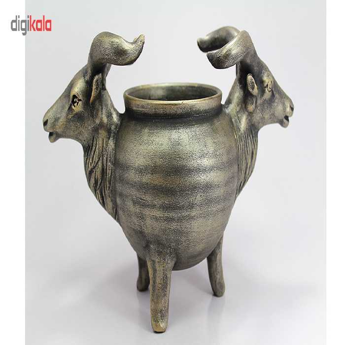 ظرف سفالی طرح دو سر بز پتینه مدل 901-00