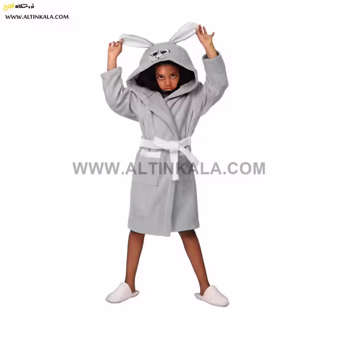 حوله پالتویی بچه گانه پودایران طرح خرگوش طوسی سایز 90