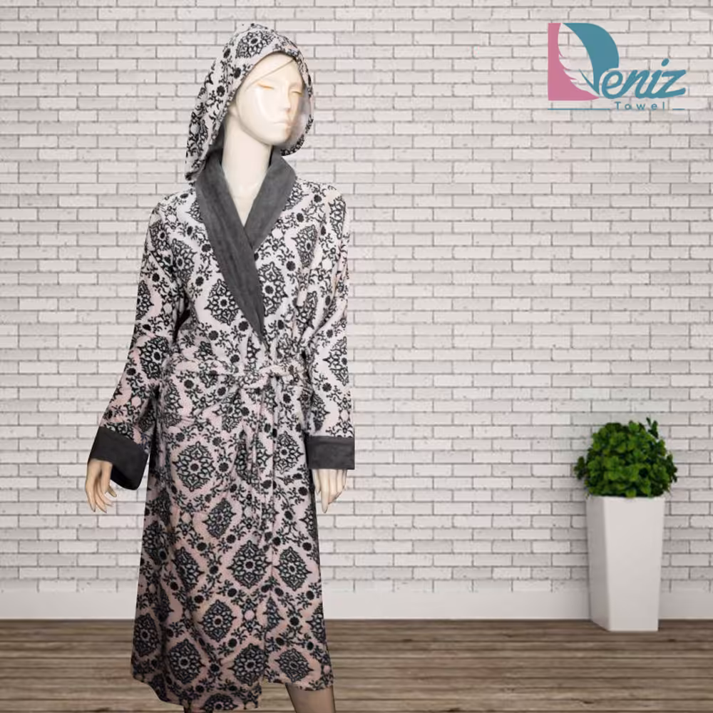 حوله تن پوش گلدار طرح لاوین رنگ طوسی