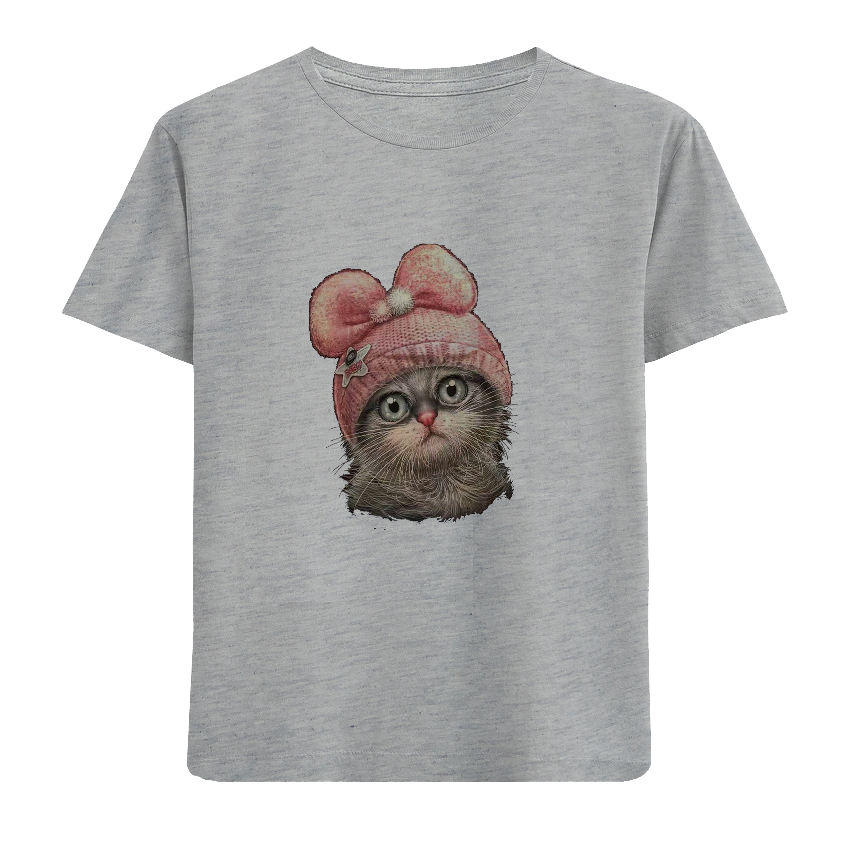 تی شرت آستین کوتاه بچگانه مدل گربه وکلاه بافت D178