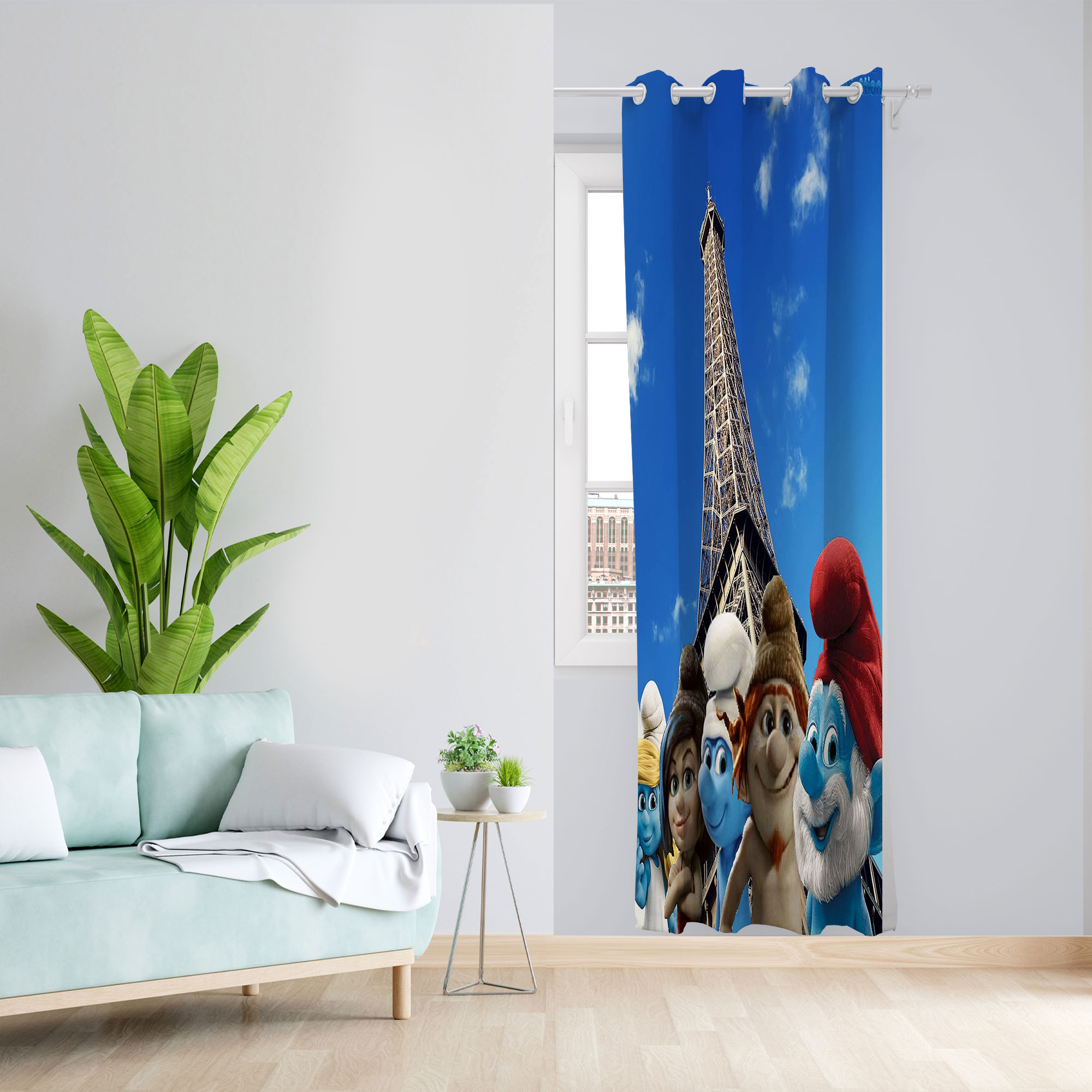پرده مدل SMURFS مخمل پانچی کد 941 سایز 140x280 سانتی متر