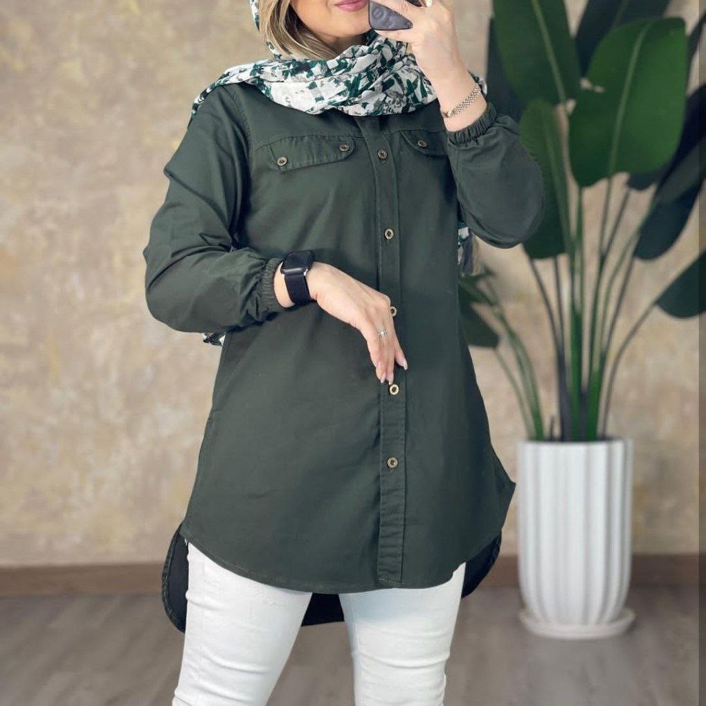 شومیز مانتویی بغل زیپ رنگی