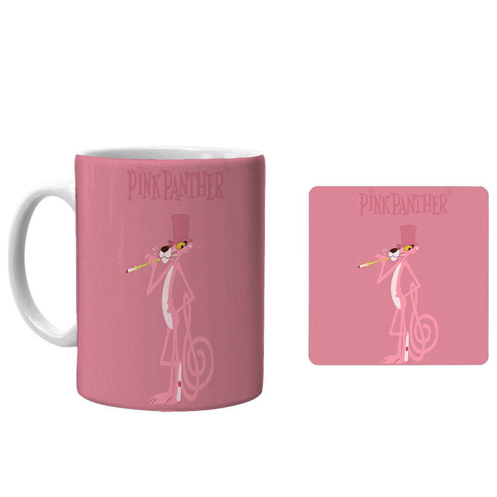 ماگ طرح پلنگ صورتی xp8 به همراه زیرلیوانی