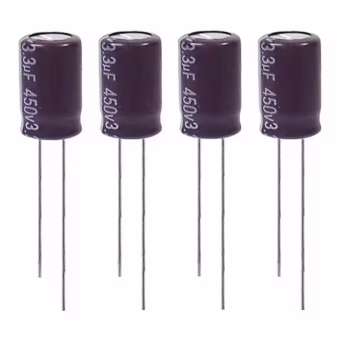 خازن الکترولیت 3 3 میکروفاراد 450 ولت آکسبوم مدل TEC 330450 بسته 4 عددی
