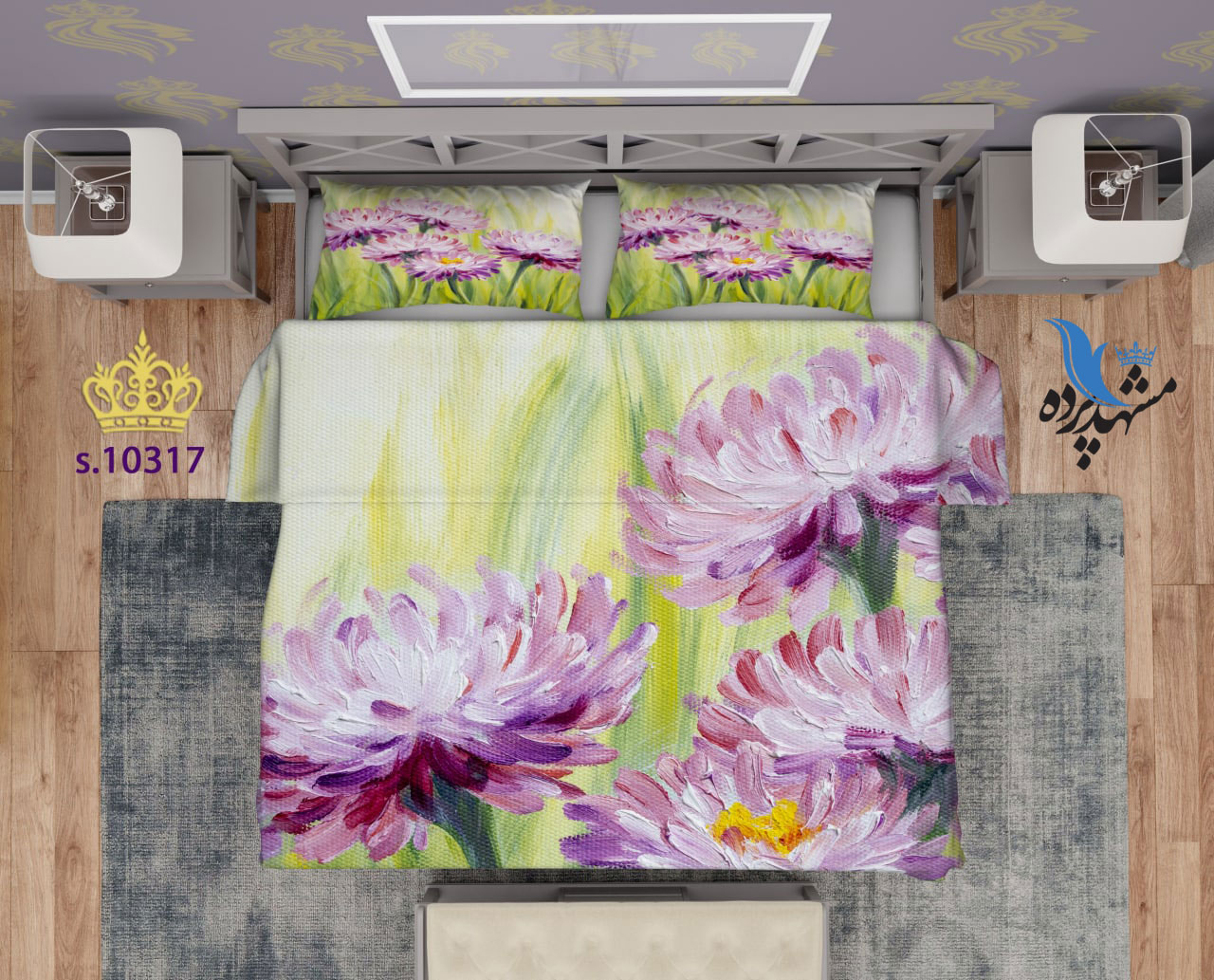 ست روتختی دو نفره طرح گل بنفش S10317