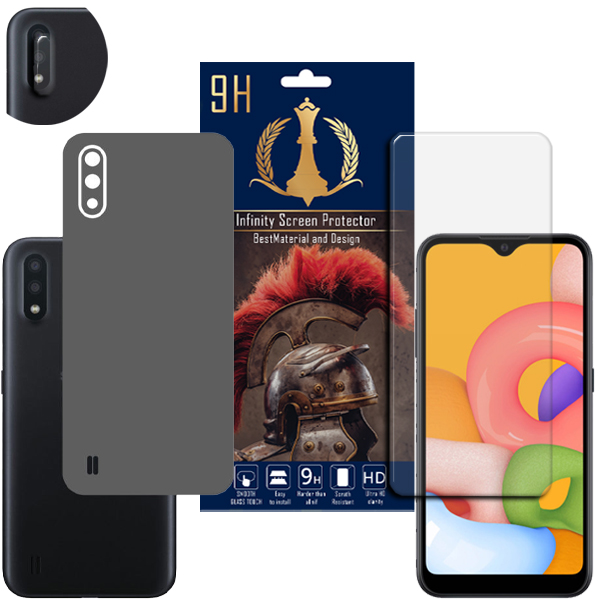 برچسب پوششی اینفینیتی مدل PRO MAX مناسب برای گوشی موبایل سامسونگ GALAXY A01 به همراه محافظ صفحه نمایش و محافظ لنز دوربین