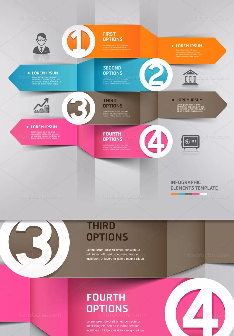 وکتور اینفوگرافیک چهار مرحله ای رنگی | گرافیک با طعم تربچه