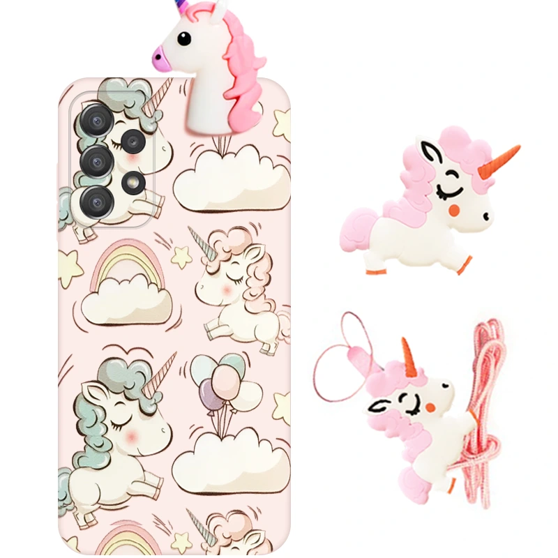 قاب فانتزی عروسکی دخترانه  Samsung Galaxy A53 5G مدل اسب تک شاخ به همراه بند آویز و پاپ سوکت