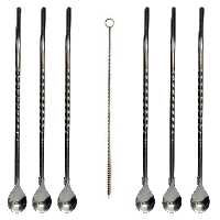 قاشق شربت خوری مدل نی دار طرح مارپیچ کد 02 مجموعه 6 عددی