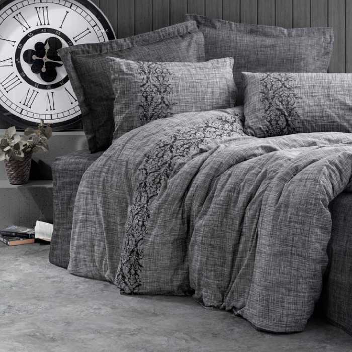 سرویس ملحفه کاتن باکس مدل Palin Sooty Gri تک نفره 3 تکه